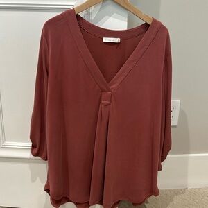 Lush 3/4 Button Sleeved V Neck Pleated Blouse size M